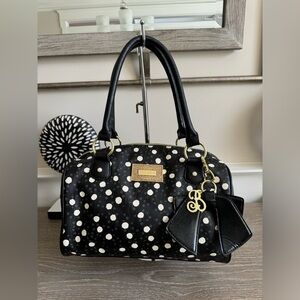Betsy Johnson Purse Black & white polka dots with Large Patent Bow Charm